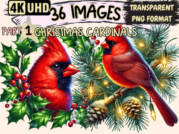 Christmas Cardinals Clipart P1: Illustrations for Branding