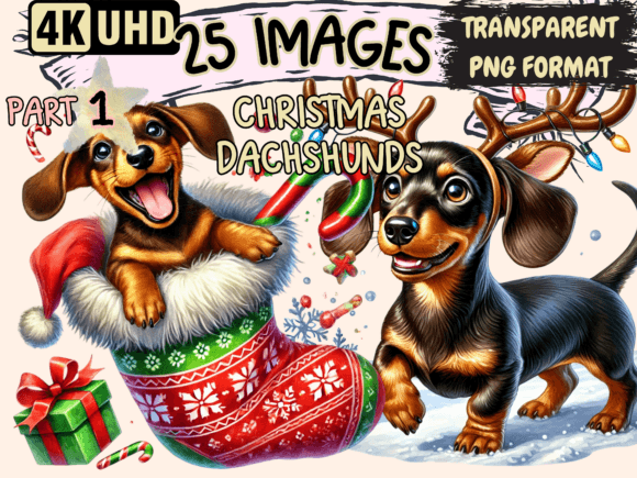 Christmas Dachshunds Clipart P1: Festive Illustrations