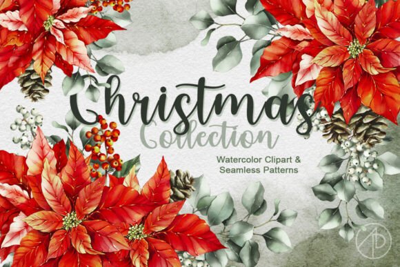 Christmas Floral Watercolor Graphics & Illustrations