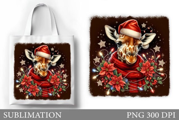 Christmas Giraffe Tote Bag Sublimation Illustrations