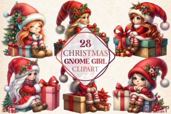 Christmas Gnome Girl Clipart: Illustrations for Sellers