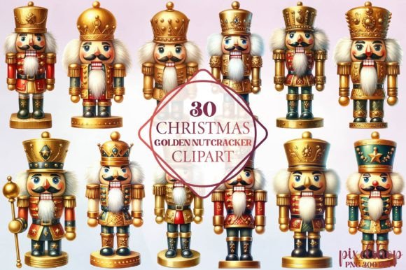 Christmas Golden Nutcracker Clipart: Premium Illustrations
