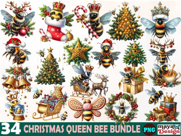 Christmas Queen Bee Clipart Bundle: Festive Illustrations