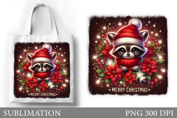 Christmas Raccoon Tote Bag Sublimation Illustrations