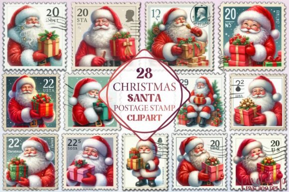 Christmas Santa Stamp Clipart & Illustrations