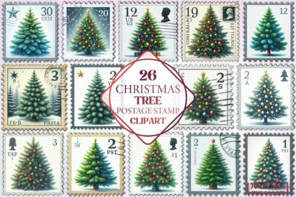 Christmas Tree Stamp Clipart & Illustrations Review