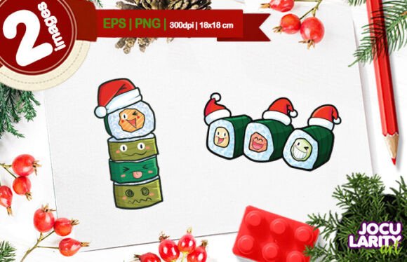 Cute Christmas Sushi Vector Illustrations Review