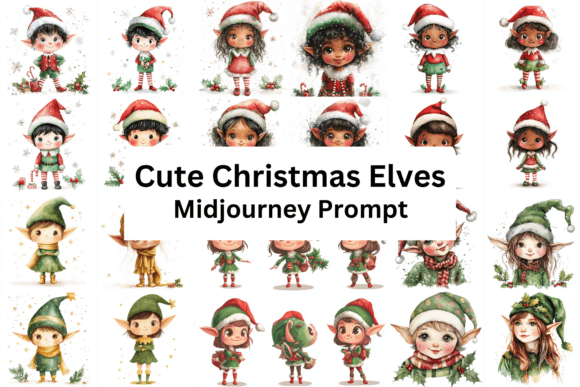 Cute Watercolor Elves Christmas Illustrations