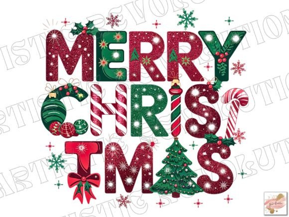 Glitter Merry Christmas Png Sublimation Illustrations