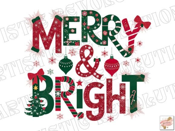 Merry and Bright Png Christmas Png Illustrations