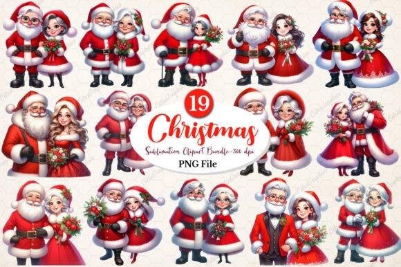 Mr Mrs Santa Claus Clipart for Illustrations