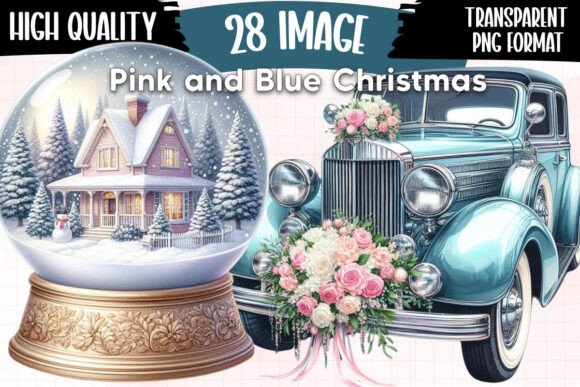 Pink and Blue Christmas Clipart: Illustrations Review