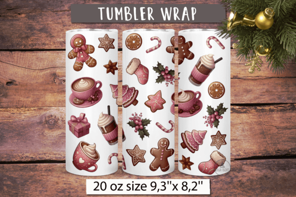 Pink Christmas Tumbler Wrap: Festive Illustrations