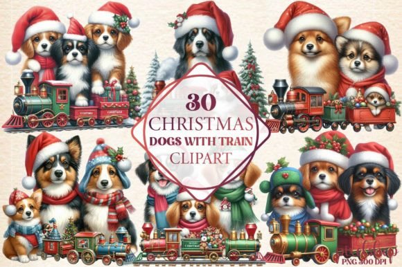 Review: Christmas Dogs Train Clipart Illustrations