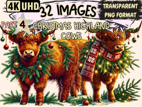 Reviewing Christmas Highland Cows Clipart P4