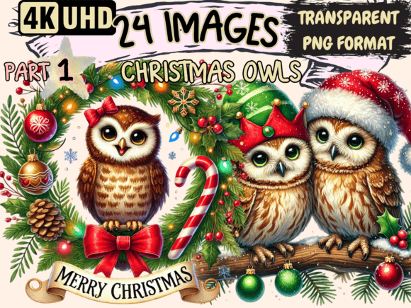Reviewing Christmas Owls Clipart P1 Illustrations
