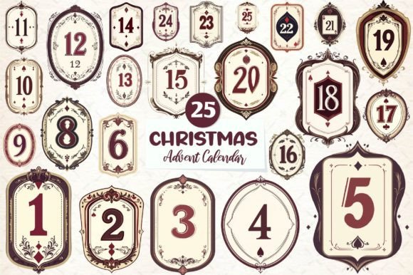 Vintage Christmas Advent Calendar Bundle Illustrations