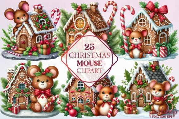 Watercolor Christmas Mouse Clipart for Illustrations