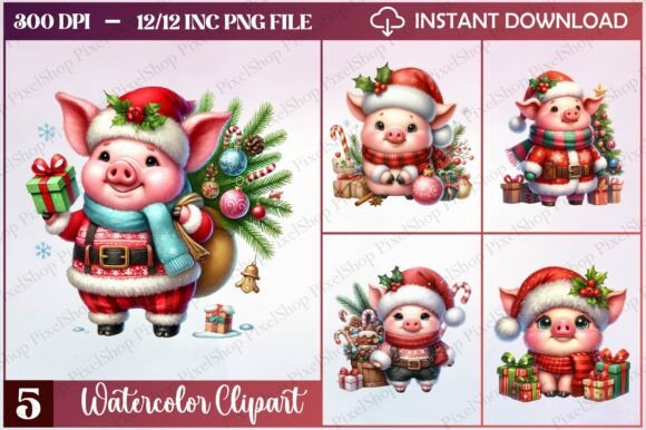 Watercolor Christmas Pig Clipart: Illustrations Review