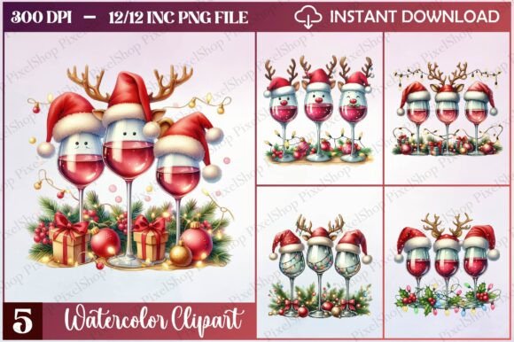 Watercolor Christmas Wine Glass Clipart Review